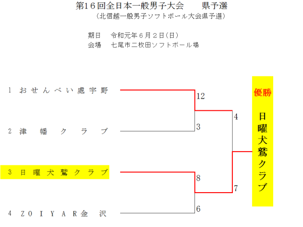 第1６回全日本一般男子大会　　県予選 結果２